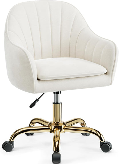 Vanity Chair with Wheels, Comfy Home Office Desk Chairs Adjustable Modern Velvet Makeup Vanity Chairs for Bedroom Living Room-Beige1