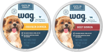 Amazon Brand – Wag Wet Dog Food Cups, Chicken & Beef in Gravy Variety Pack, 3.5Oz, 12 Pack2