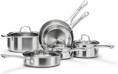 Stainless Steel Cookware Set,Tir-Ply Pots and Pans Set,10 Pcs Stainless Steel Induction Kitchen Cookware Sets,Pfoa Free, Frying Pans, Butter Warmer,Saute Pan & Stock Pot,Compatible with All Cooktops1