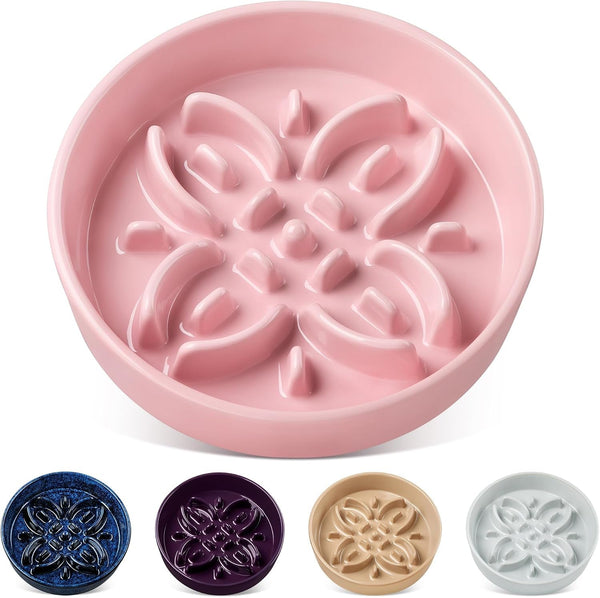 Vancasso Ceramic Slow Feeder Dog Bowls, Puzzle Dog Food Bowls with Floral Maze, anti -Slip Pet Food Dish for Small Breed, 0.6 Cups, Blue21