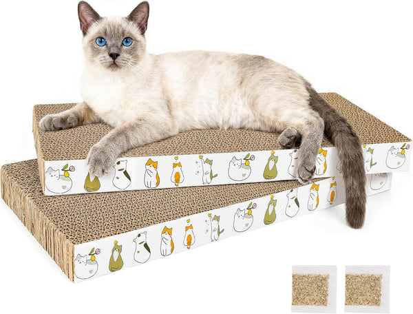 Patiencet Cat Scratch Pad with Box, 4 Pack Cardboard Cat Scratcher Lounge Bed for Indoor Cats, Reversible Corrugated Scratching Board Refill with Catnip13