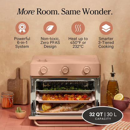 Our Place Large Wonder Oven, 6-In-1 Air Fryer & Toaster Oven, 3-Rack, 32 Qt | Non-Toxic Air Fryer Toaster Oven Combo; Basket, Wire Rack, Bake Pan, Crumb Tray; Toast, Roast, Bake, Broil, Reheat, Steam2