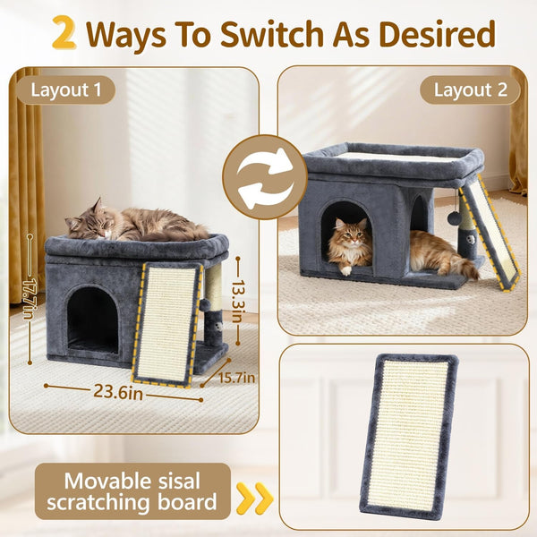 Cat Tree Tower Bed with Scratching Post for Indoor Cats, Dark Gray | Modern Heavy Duty Sturdy Small Condo Equipped with Platform Perch & Hideout, Ideal Rest Climb Area for Kittens Large Cats4