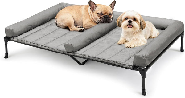 Veehoo Elevated Dog Bed for 2 Dogs, Cooling Raised Dog Bed with Bolster Mat | Outdoor Double Dog Bed with Removable Waterproof Cushion, Breathable Mesh, Non-Slip Feet for Outdoor & Indoor, 49", Brown13