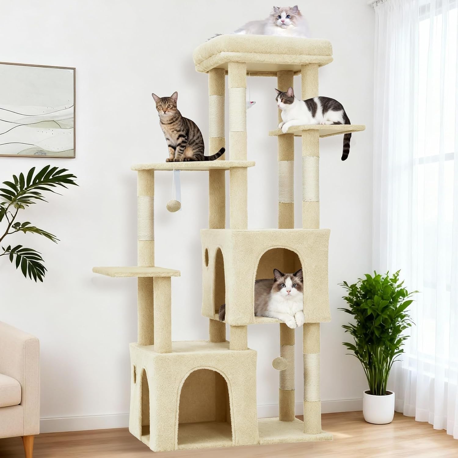 takywep-beige-61-heavy-duty-cat-tree-for-large-indoor-cats-maine-coon-warm-multi-level-cat-tower-with-extra-large-perch-2-spacious-condos-natural-sisal-scratching-posts-interactive-toys
