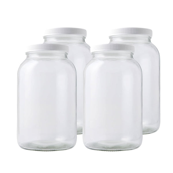 4-Pack 1 Gallon Glass Jar with Lid | Wide Mouth Food Storage Canisters | Heavy-Duty Glass Jars with Airtight Lid for Kombucha, Pickling, Canning, Fermentation, Cider, Wine and Bulk Pantry Storage1