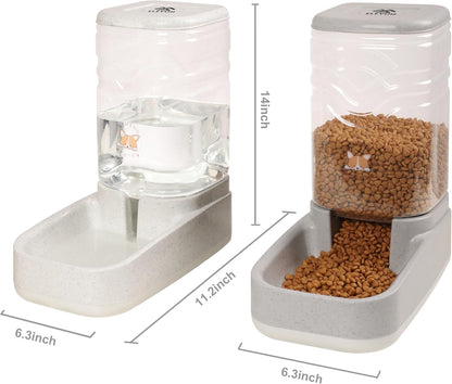 Elevon Automatic Cat Feeder, Gravity Food and Water Dispenser Bowl Set for Small Medium Dogs Animals, Pet Feeder Dispenser Storage Food, 3.8L Large Capacity, White & Gray2
