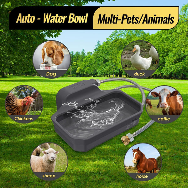 FICUSWIN 135OZ Automatic Water Dispenser for Large Dogs Patented Outdoor Dog Water Bowl Dispenser Automatic Dog Feeder Fit 3/4'' GHT Faucet Dog Waterer Include Water Hose Extra-Large Drinking Area6