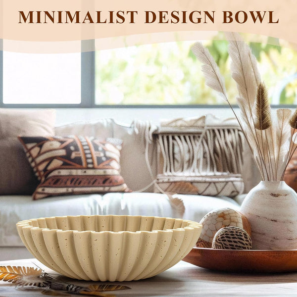 Large Decorative Bowl, Modern Handicraft Bowls for Home Decor, Decorative Fruit Bowl for Kitchen Counter, Ruffle Decor, Stylish Key Bowl for Entry Table, Artificial Travertine Beige4