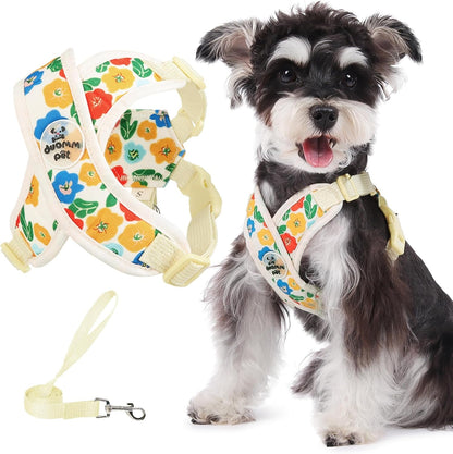 Patas Lague Dog Harness with Leash Set Adjustable Soft Padded Step-In Dog Vest No Choke No Pull Reflective for Small Medium Pets with Poop Bags and Dispenser, Solid and No-Chew, Pink M14