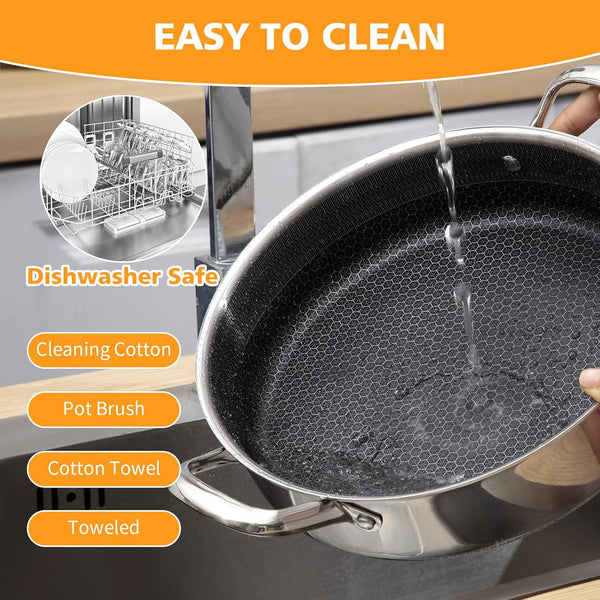 Stainless Steel 7QT Saute Pan 14 Inch Deep Frying Pan with Lid Nonstick,Hybird Induction Cooking Pan,Pfoa Free Cookware,Large Skillets6