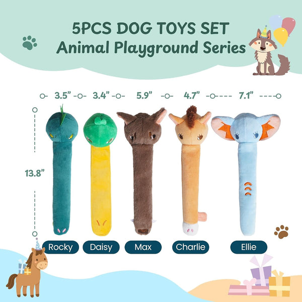 Nocciola Dog Squeak Toys 5Pcs, Dog Toys to Keep Them Busy for Aggressive Chewers, Hide and Seek Crinkle Dog Toy for Large Dogs, Long Face Wild Animals Playground Series7