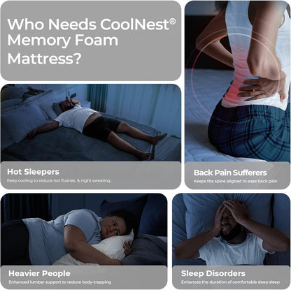 Coolnest 14 Inch King Size Mattress,Cooling Memory Foam Mattress | Cool Night Sleep, 5-Zone Ergo Support for Pressure Relief, Enhanced Breathability, Medium Feel, Certipur-Us Certified9