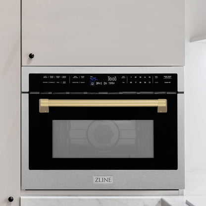 ZLINE Autograph Edition 24 In. 1.6 Cu Ft. Built-In Convection Microwave Oven in Satin Stainless Steel with Champagne Bronze Accents (MWOZ-24-SS-CB)5