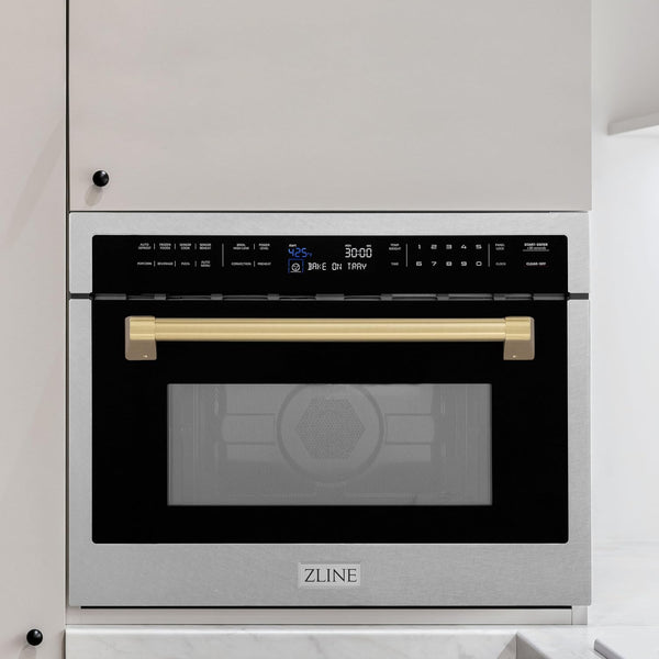 ZLINE Autograph Edition 24 In. 1.6 Cu Ft. Built-In Convection Microwave Oven in Satin Stainless Steel with Champagne Bronze Accents (MWOZ-24-SS-CB)5