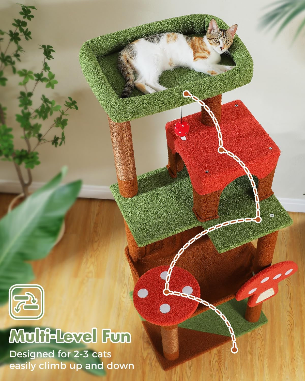 muttros-mushroom-cat-tree-tower-with-removable-scratcher-large-hammock-condo-perch-3-sisal-posts-multi-level-cat-tree-for-indoor-cats-cute-cat-tower-for-small-space-homes