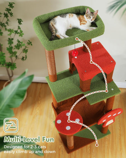 MUTTROS Mushroom Cat Tree Tower with Removable Scratcher, Large Hammock, Condo, Perch, 3 Sisal Posts – Multi-Level Cat Tree for Indoor Cats, Cute Cat Tower for Small Space Homes6