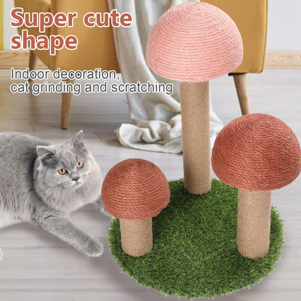 Powerking Cat Scratching Post, Mushroom Claw Scratching Post for Cat, Natural Sisal Cat Scratchers with 3 Mushroom Pole, Cat Interactive Toys2