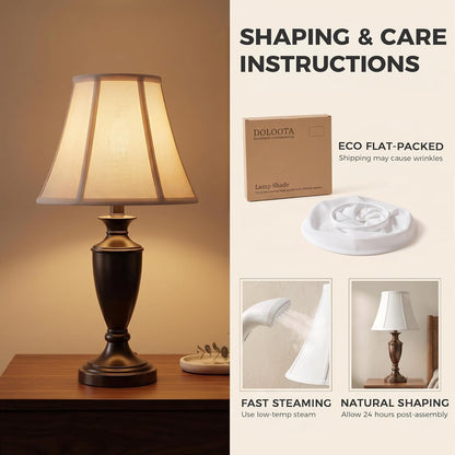 White Bell Lamp Shades Set of 2, 6.7" Top X 13" Bottom X 10" Height, Fabric Replacement Lampshades for Table Lamps, Spider Fitter Shades for Home Decoration in Living Room & Bedroom, Assembly Required6