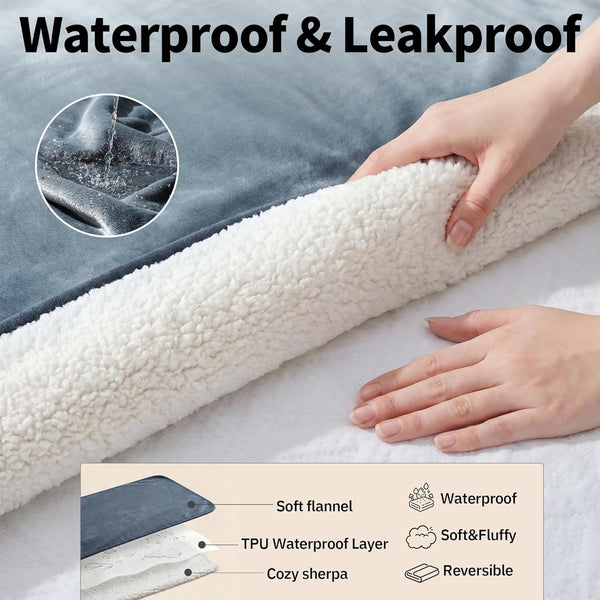 Sunheir Waterproof Dog Blankets for Small Dogs, Reversible Sherpa Fleece Thick Puppy Blanket, Leakproof Spill-Proof Pet Blanket for Cat, Bed, Couch, Furniture Protector, Travel, Camping, 25"X35", Grey2