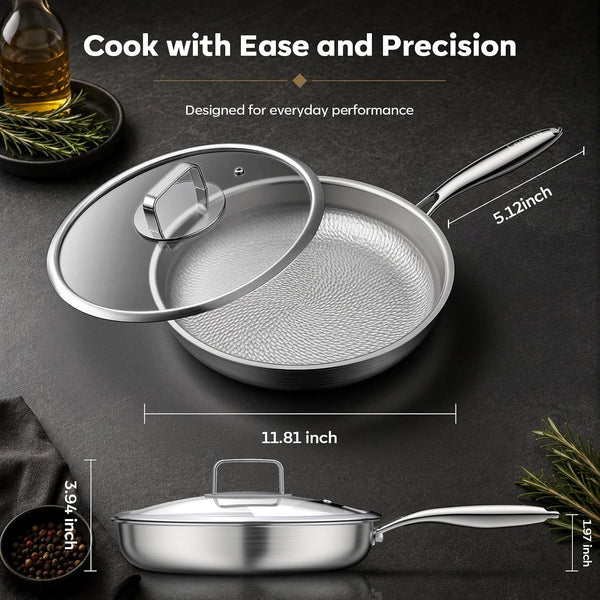12" Titanium Pans for Cooking with Lid Hammered Chef-Grade Skillet | No Coating & Pfas-Free Healthy Cookware, Durable Non-Toxic Pan, Induction Compatible, Dishwasher & Oven Safe7