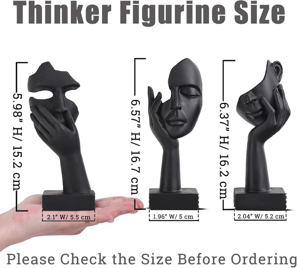 3 Pcs Thinker Small Statue Set - Black Art Abstract Home Accent Figurines for Decor Bedroom, Shelves, Living Room Coffee Table, Office Desktop (3 Pcs Black, 6")3