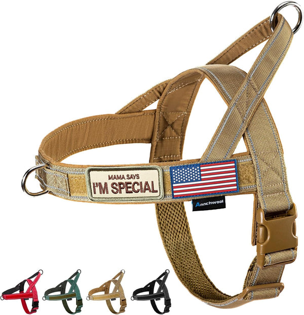 Annchwool No Pull Dog Harness with Soft Padded Handle,Reflective Strip Escape Proof and Quick Fit to Adjust Dog Harness,Easy for Training Walking for Small & Medium and Large Dogs(Brown,L)1