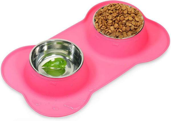 Asfrost Dog Food Bowls Stainless Steel Pet Bowls & Dog Water Bowls with No-Spill and Non-Skid, Feeder Bowls with Dog Bowl Mat for Dogs Cats and Pets-Pink, 24 0Z in Total9