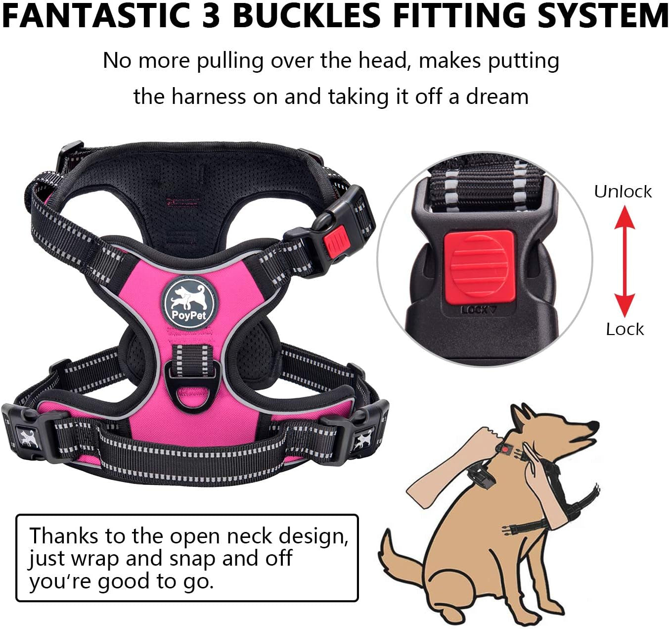 poypet-no-pull-dog-harness-no-choke-front-lead-dog-reflective-harness-adjustable-soft-padded-pet-vest-with-easy-control-handle-for-small-to-large-dogspink-medium