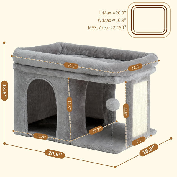 Heybly Cat Tree, 14" Cat Tower with Large Cat Bed & Condo HCT203SW | Cat Furniture for Indoor Cats Large Adult, Cat House with Scratching Posts and Spring Balls for Kittens, Light Gray7