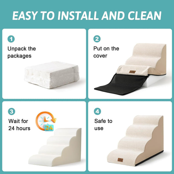 COZY KISS Dog Stair for Small Dog 15.7" H, 3 Step Pet Ramp for Couch | Curved Stable Dog Step for Puppy, Older Cat, Senior, Medium, Short-Legged Dog, Non-Slip Ladder, 15.7X22.4X15.7 Inch, Beige7