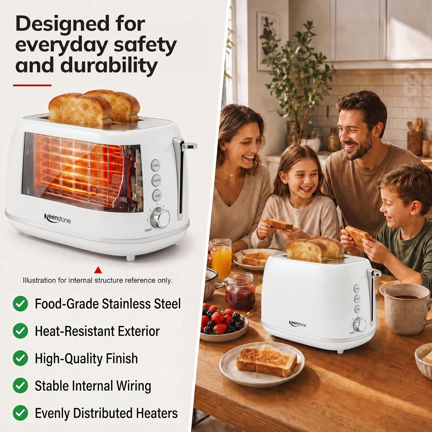 2-slice-toaster-retro-stainless-steel-kitchen-essentials-white-retro-kitchen-decor-18-8-food-grade-steel-1-5-slots-6-browning-levels-bagel-defrost-reheat-removable-crumb-tray