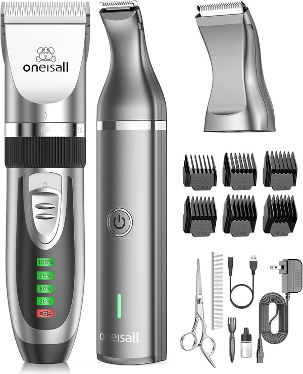 Oneisall Dog Clippers and Paw Trimmer Kit for Small Large Dogs Cats | Low Noise, Powerful Motor, Cordless & Long Battery Life, Simple for Beginners, 6 Guide Combs, Removable & Rinsable Blade8