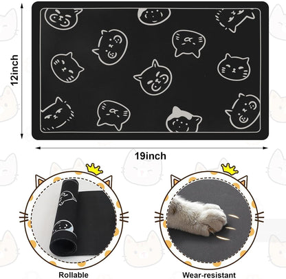 Pet Feeding Mat, Absorbent Dog Mat, Quick Dry Pet Food Mat Cat Feeding Mat Pet, Quick Dry Water Dispenser Mat Pet Supplies for Dog and Cat (Black, (12"X19"))2