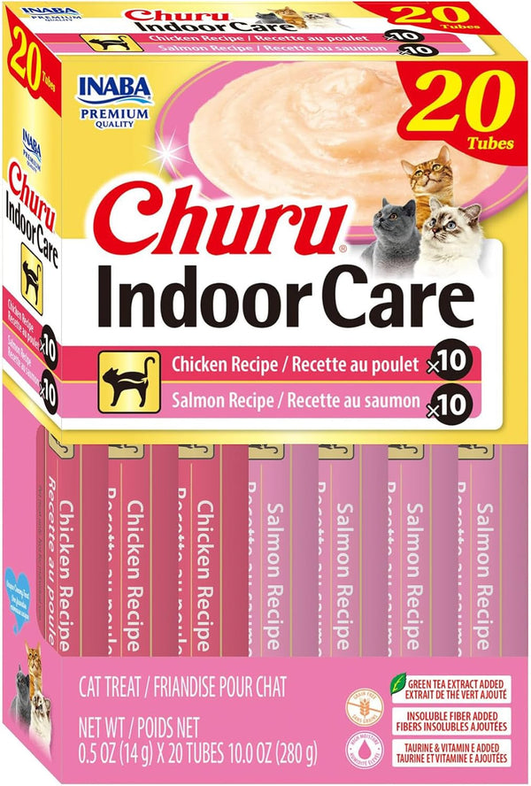 INABA Churu Indoor Care for Hairball Control, Functional Lickable Cat Treat with Taurine & Green Tea Extract, 0.5Oz Each, 24 Tubes Total, Tuna Recipe16