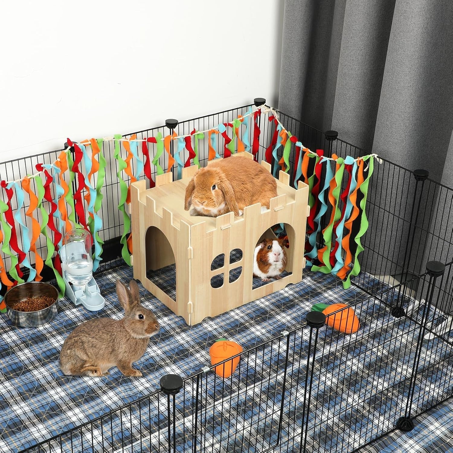 bwogue-large-wooden-bunny-hideout-detachable-rabbit-castle-for-small-animal-wooden-rabbit-hideout-wooden-rabbit-hideaway-bunny-houses-and-hideouts-two-doors-2-story-play-rest-indoor-rabbit