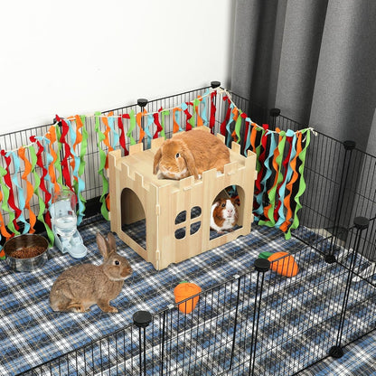 BWOGUE Large Wooden Bunny Hideout,Detachable Rabbit Castle for Small Animal | Wooden Rabbit Hideout, Wooden Rabbit Hideaway, Bunny Houses and Hideouts, Two Doors, 2-Story Play & Rest, Indoor Rabbit5