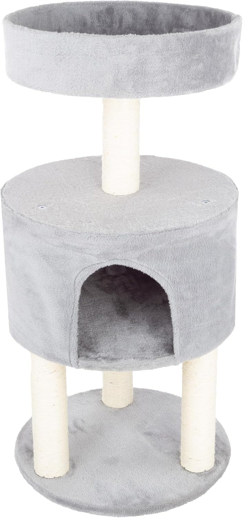 20-5-inch-cat-condo-2-story-cat-house-with-sisal-scratch-pad-barrel-shaped-pet-house-covered-in-soft-fabric-by-petmaker-gray