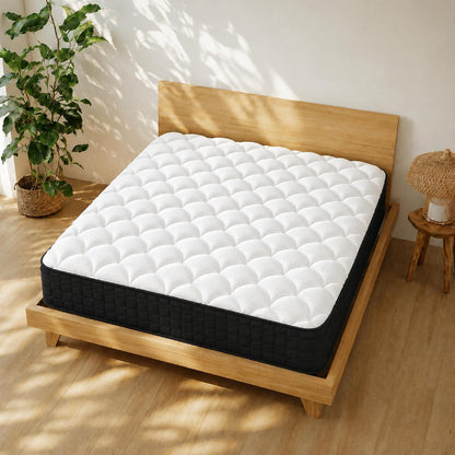 Full Size 12 Inch Hybrid Innerspring Mattress, Individual Pocket Coils Gel Memory Foam, Medium Soft Black & White Cover, Fiberglass Free Certipur-Us Certified Compressed Bed in a Box, 54" X 75"3