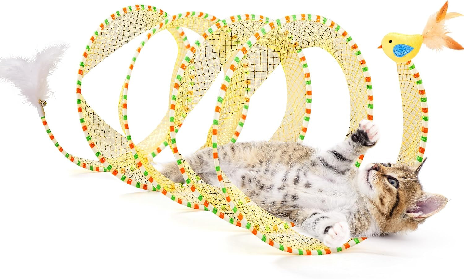potaroma-spiral-tunnel-cat-toy-self-play-collapsible-spring-kitten-tunnel-for-indoor-cats-with-feather-and-bell-20-inches-unfolded
