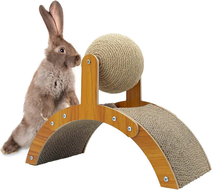 Fhiny Rabbit Scratch Toy, Natural Sisal Rabbit Scratching Ball with Cardboard Pad 2-In-1 Bunny Claw Scratcher Interactive Toys Nail Scratching Post for Indoor Pets Kittens Ferrets Small Animals1