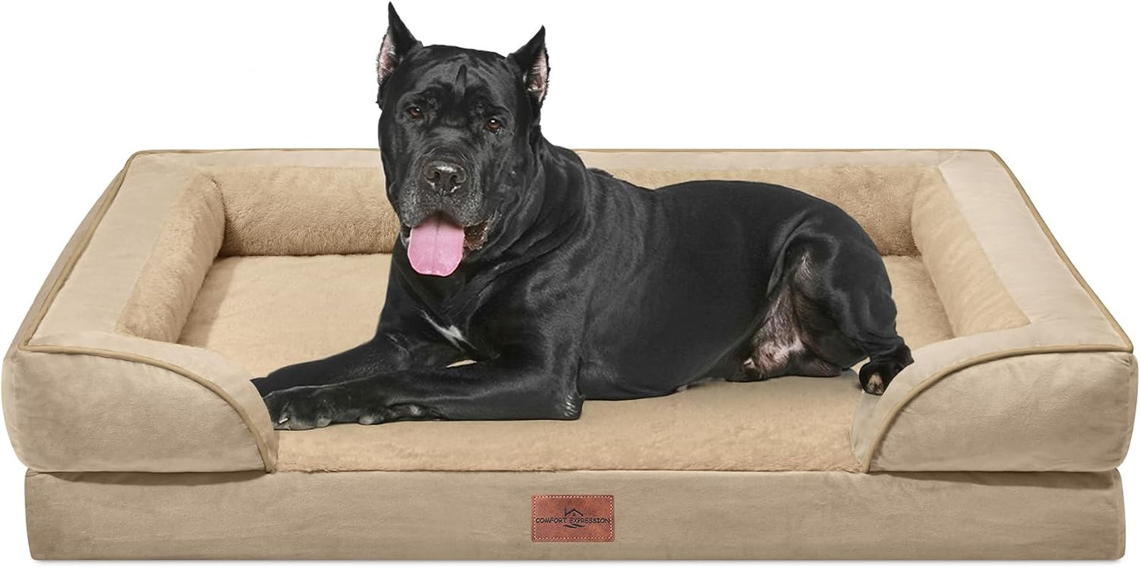 comfort-expression-orthopedic-dog-bed-for-extra-large-dogs-with-bolster-waterproof-dog-couch-bed-with-washable-cover-non-slip-bottom-supportive-egg-crate-foam-xl-pet-bed-42x30-inch