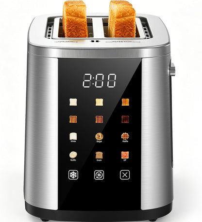 2 Slice Toaster with Touch Screen, 1.5" Extra Wide Slots for Bagels & Thick Bread, Stainless Steel, Digital Countdown Timer, 6 Shade Settings, Defrost/Reheat/Cancel, Removable Crumb Tray1