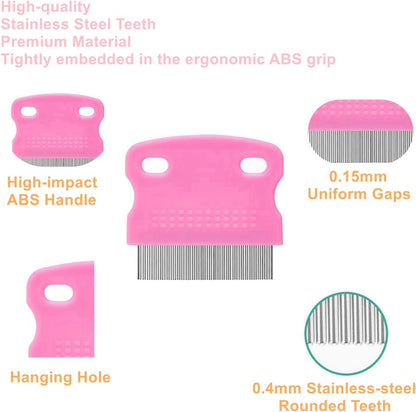 5 Pack Flea Lice Comb,Stainless Steel Dog Cat Grooming Combs with Rounded Teeth,Double Sided Professional Pet Tear Stain Remover,Dematting Tool for Small, Ideal for All Pet3