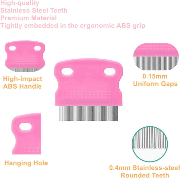 5 Pack Flea Lice Comb,Stainless Steel Dog Cat Grooming Combs with Rounded Teeth,Double Sided Professional Pet Tear Stain Remover,Dematting Tool for Small, Ideal for All Pet3
