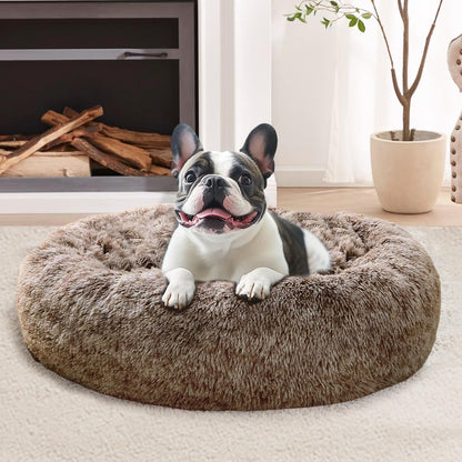 JOLLYVOGUE Small Dog Bed, Calming Dog Beds for Small Dogs & Indoor Cats - 20 Inches Donut Washable Cat Bed for Kittens & Puppies, round Fluffy Plush Faux Fur Pet Beds(Smoke Grey)47