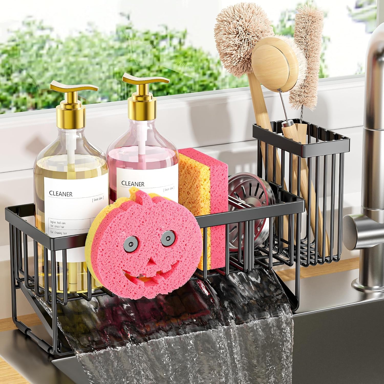sponge-holder-for-kitchen-sink-smiley-face-sink-caddy-with-removable-brush-holder-self-draining-sponge-caddy-for-sponge-soap-dish-brush-scrubber-kitchen-essentials-and-gadgets