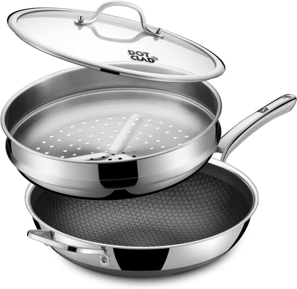 13 Inch Hybrid Stainless Steel Wok with Lid and Steamer Basket, Non Stick Stir Fry Pan, Pfoa-Free, Works on Induction, Dishwasher & Oven Safe1