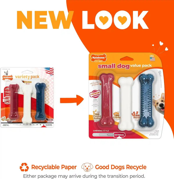 Nylabone Original Bone Power Chew Toys for Dogs, Durable & Tough Dog Toys for Aggressive Chewers, Long Lasting Chicken, Bacon, and Peanut Butter Flavor, Small - up to 25 Lbs, 1 Count | Peanut Butter, Chicken, and Bacon Flavor, Durable Dog Toys for Aggressive Chewers, Helps Clean Teeth, for Dogs up to 25 Lbs2