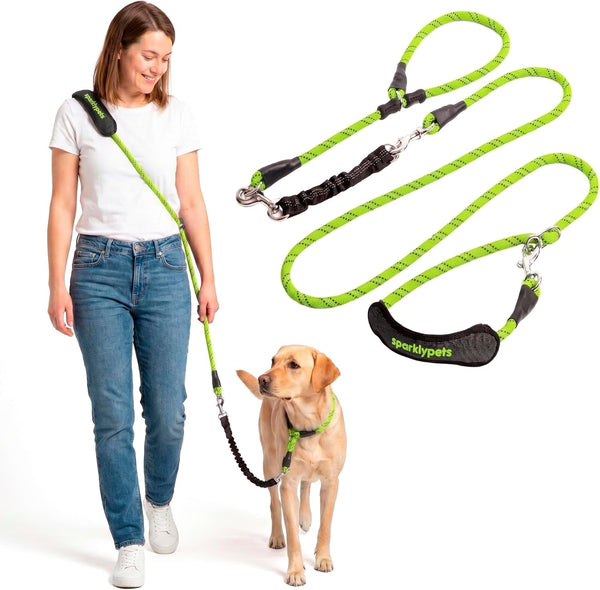 Sparklypets Double Dog Leash for 2 Dogs – Rope Bungee Dual Leash for Medium and Large Breeds with Padded Handles & Tangle Free (Teal, Medium/Large)26